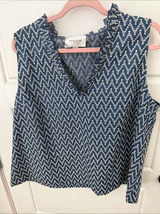 Pomander Place Tops - Pomander Place Blue Chevron Ruffle V-Neck Camisole